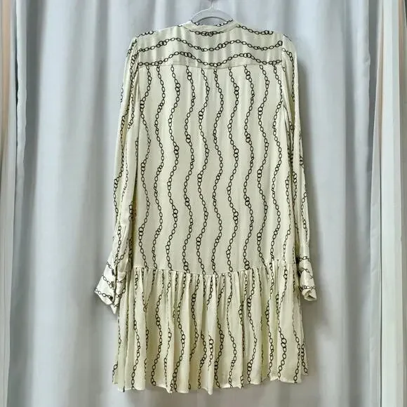 Alexis Lydia Chain Link Printed Tie Neck Shift Mini Dress Cream Women's Size M